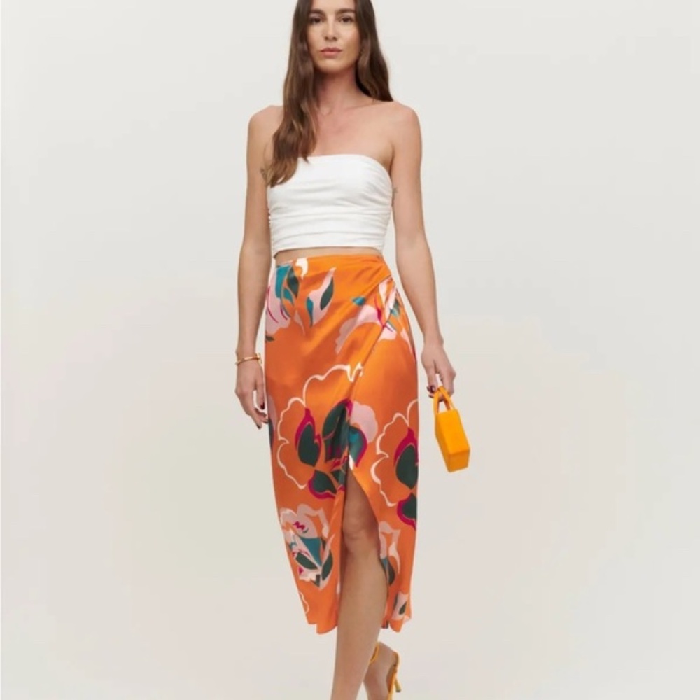 Reformation Sabine Silk Skirt Midi Wrap Style Excellent Condition Small